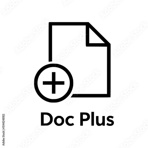 Black outline document and plus sign icon isolated
