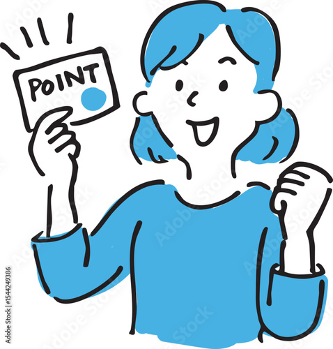 Happy Woman Earning Reward Points – Hand-drawn Illustration
