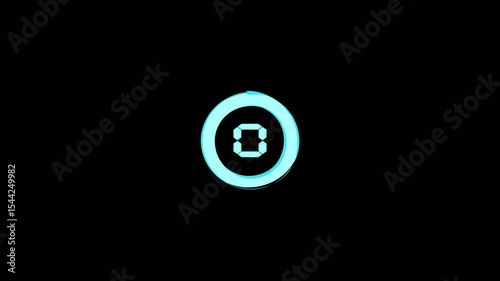 5 second digital countdown timer 4k animation with circle arow from 5 to 0 on black background	
