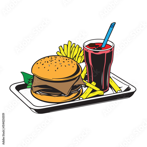 Fast food tray with burger fries and soda vector design concept illustration.