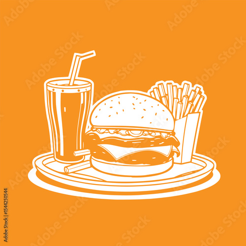 Fast food tray with burger fries and soda vector design concept illustration.