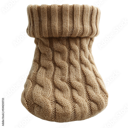 Buy beige knitted cowl neck warmer cable knit winter accessory fashion neckwear online shop women men style on transparent background