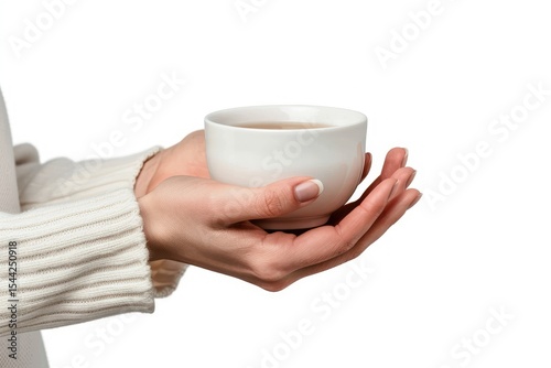 Vibrant Color Visual of Ladys Hands Holding Cup Isolated on White Background
