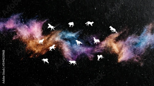 Whimsical Cosmic Animal Silhouettes in a Vibrant Galaxy