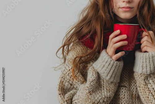 Flawless Image of Teenage Girl Drinking Coffee From Cup