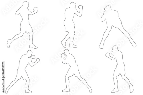 Boxer silhouette icon set. Boxing silhouette, Double Boxing set box icon, Boxing illustration, silhouette, set icon, silhouette. People pose while boxing isolated on white.