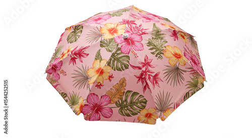 Floral pattern umbrella summer sun protection beach accessory tropical design outdoor shade vacation style travel gear on transparent background