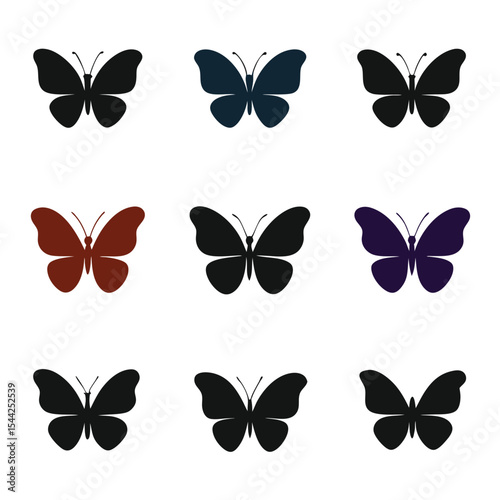 collection of butterflies silhouette vector icon set black