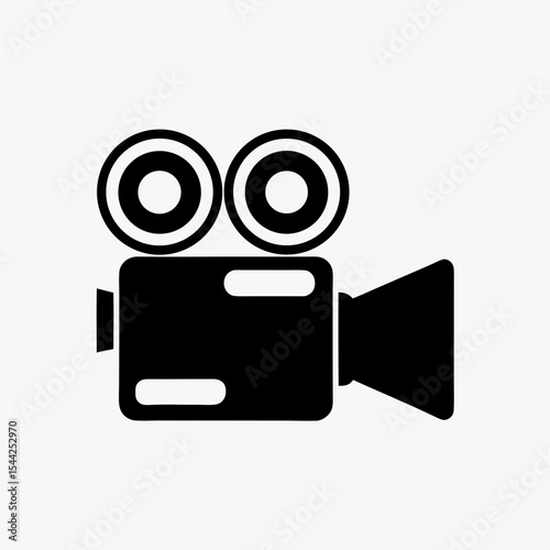 Black silhouette of vintage movie camera icon with dual reels on white background
