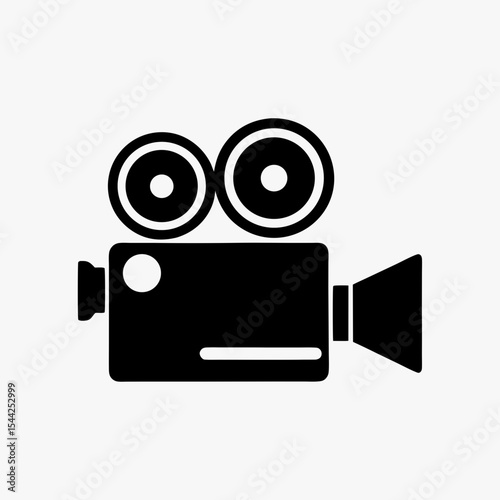 Black silhouette of vintage movie camera icon with dual reels on white background
