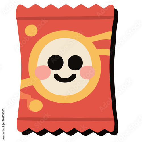 Cheerful Cartoon Snack Packet with Happy Face Design.