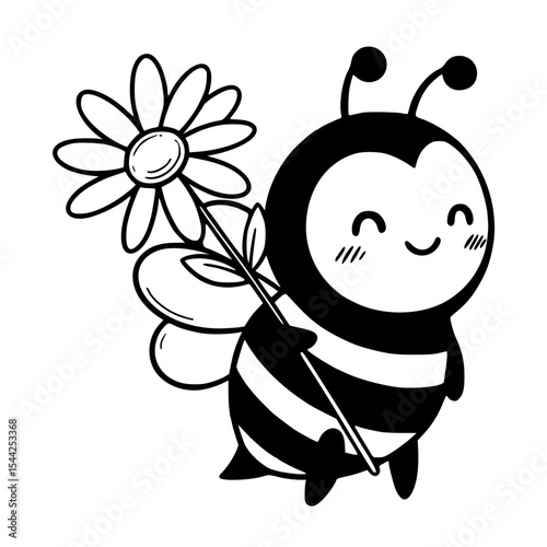 Bee with Flower and Smiling Face