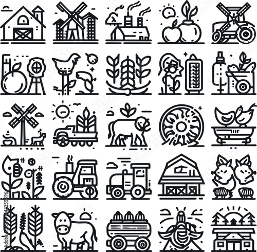Set of vector black and white business icons and symbols