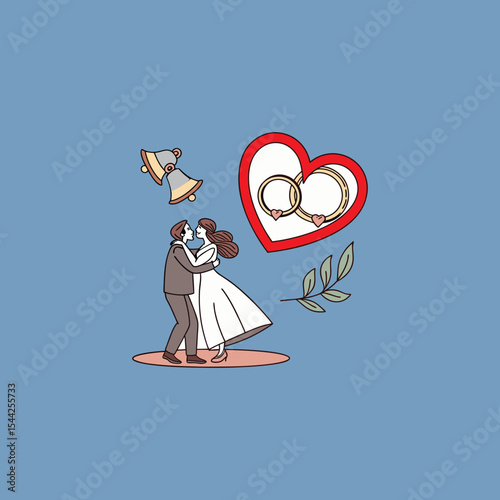 Romantic wedding couple embracing, illustrating love and celebration.