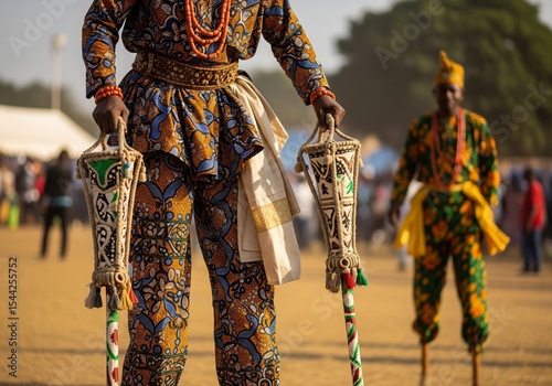 Argungu Fishing Festival Nigeria Stilt Walkers Costumes Close up
