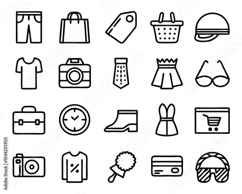 Line style commerce icons for digital stores isolated on transparent background