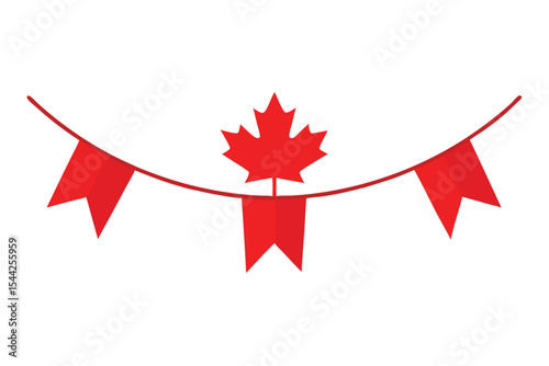 Red Maple Leaf and Banner Garland for Canadian Celebrations, Isolated on White