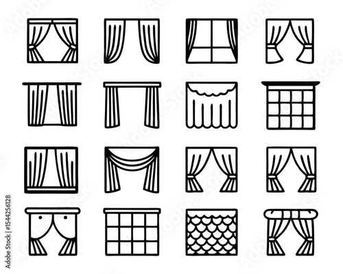 Simple flat line drawing of curtains icon isolated on transparent background
