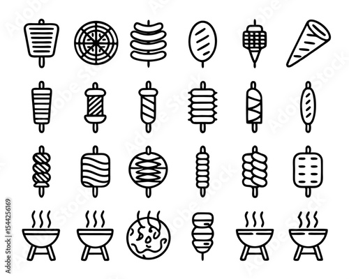 Delicious doner kebab icon grill skewer shawarma meat symbol isolated on transparent background