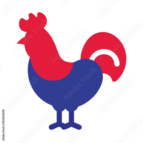 Stylized Red and Blue Rooster Illustration French Rooster Design Bastille Day Bird Graphic Simple Rooster Image