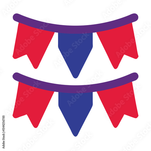 Two Rows Red Blue Triangular Bunting Flags Festive Celebration Party Decoration String Banner French Bastille Day