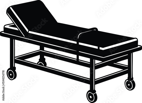 Black and White Image of a Gurney with Adjustable Headrest for Patients
