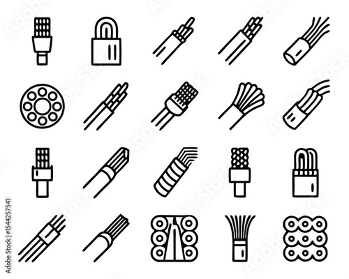 Fiber optic cable icon flat thin line illustration isolated on transparent background