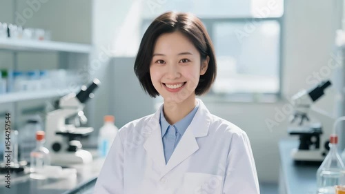 A female scientist of Asian descent smiles in the lab.