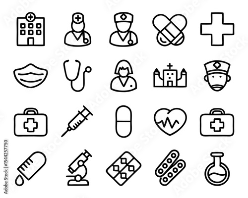 Editable healthcare line icons set isolated on transparent background