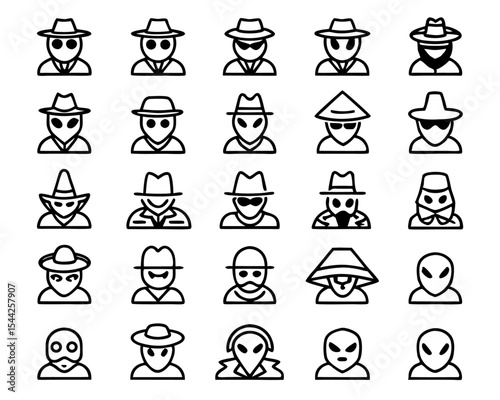 Anonymous person icon masked figure in hat isolated on transparent background