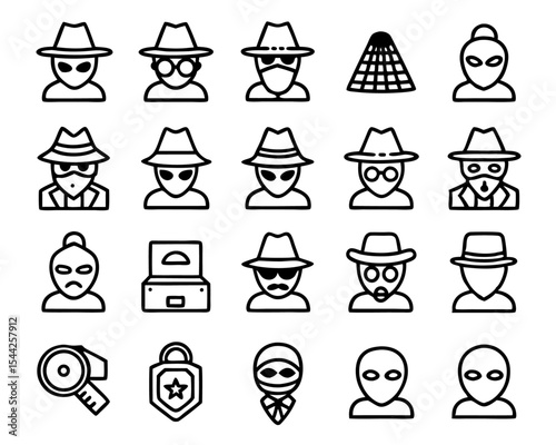 Anonymous person icon masked figure with hat isolated on transparent background