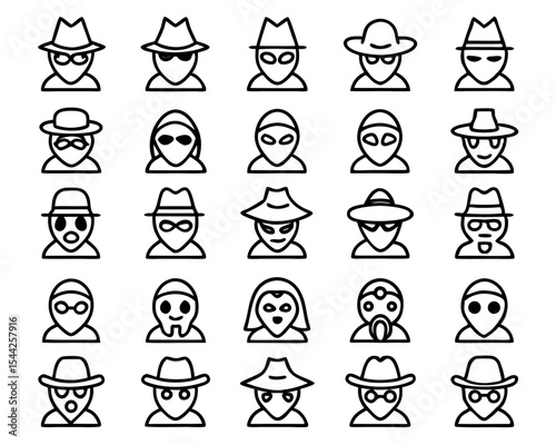 Anonymous person icon masked figure in hat isolated on transparent background