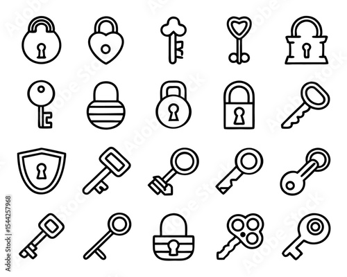 Thin line key factor icon set isolated on transparent background