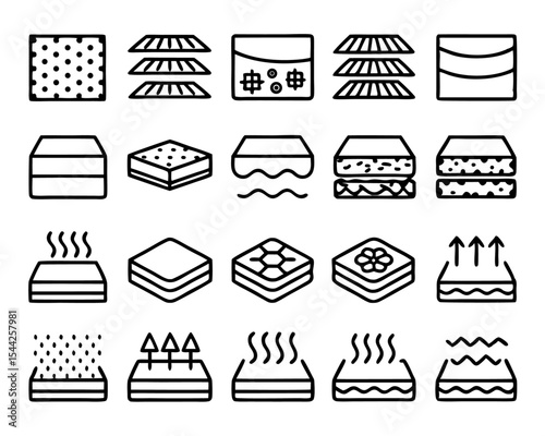 Thin line art latex mattress material icon isolated on transparent background