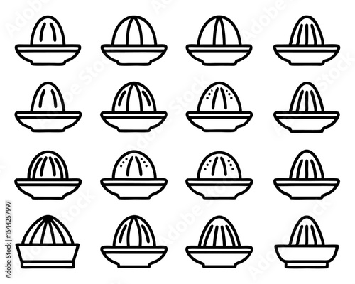 Citrus juicer kitchen tool thin line art icon isolated on transparent background
