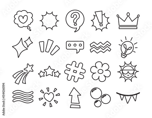 Minimalist Doodle Decoration Icons Set, Hand Drawn Elements Collection