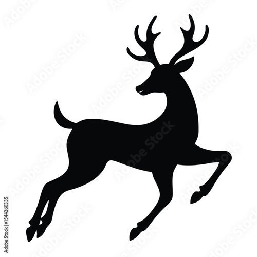 Silhouette of a leaping black deer graphic isolated on a pristine white background.