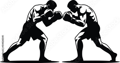 Two boxers facing each other in a fighting stance in black and white