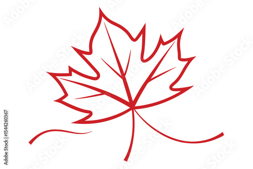 Simple Red Maple Leaf Outline Illustration on White Background, Minimalist Design