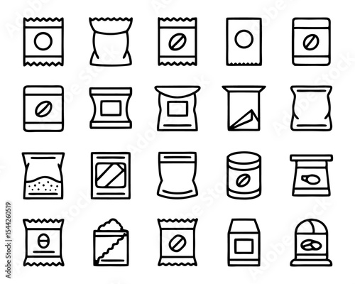 Thin line flat illustration of a soluble powder packet icon isolated on transparent background