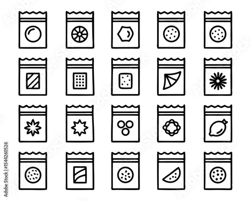 Thin line flat illustration of a soluble powder packet icon isolated on transparent background