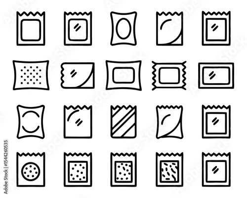 Thin line flat illustration of a soluble powder packet icon isolated on transparent background