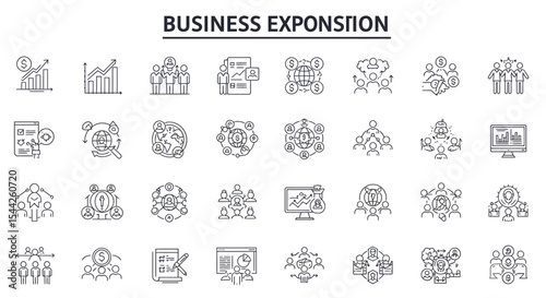Business Expansion Icons Set: Outline Vector Illustration for Growth and Success