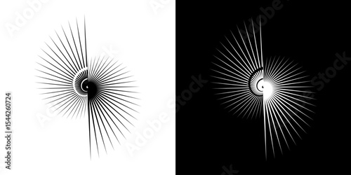 Dynamic abstract spiral sound wave rhythm lines. Circular spiral sound wave rhythm of lines. Circular futuristic abstract lines, black and white background.	