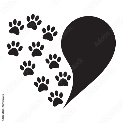 Symbolic Heart with Animal Paw Prints Conveying Love for Pets and Animal Welfare Advocacy Efforts