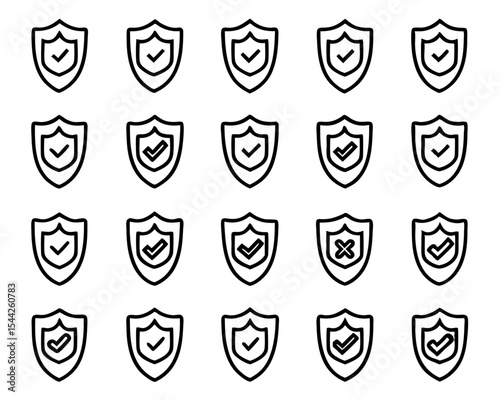 Security shield check mark icon approved protection symbol isolated on transparent background