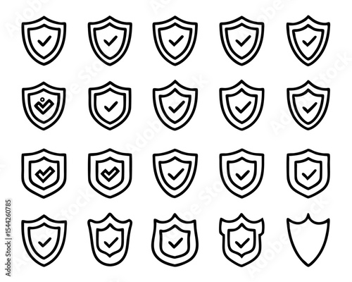Security shield check mark icon set isolated on transparent background