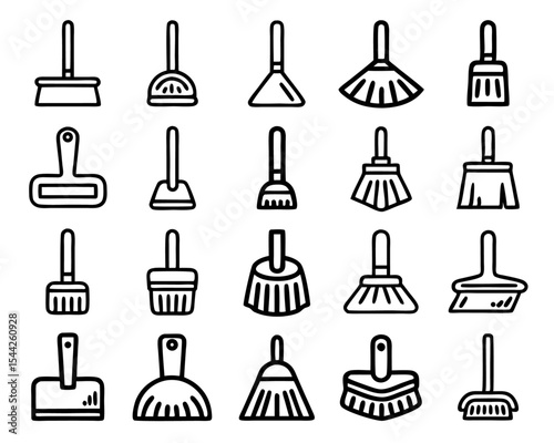 Thin line flat style sweeping icon illustration isolated on transparent background