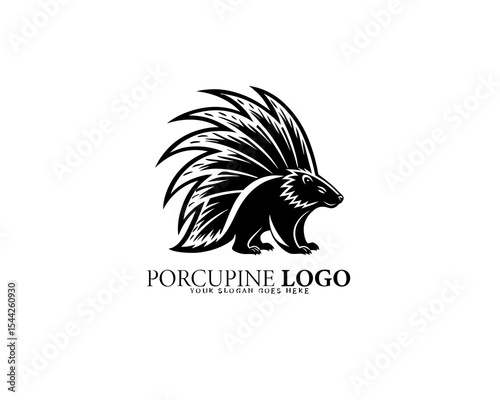 Porcupine logo design with stylized electric quills and a dynamic black and white layout, ideal for animal-themed branding and outdoor business identity concepts.

