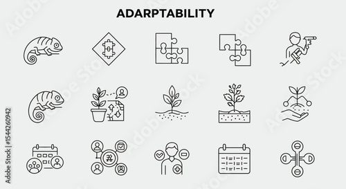 Vector icons showcasing adaptability, flexibility, and growth in business and life